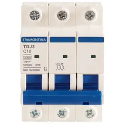 Minidisjuntor TDJ3 3P 10A 10kA Curva C Tramontina