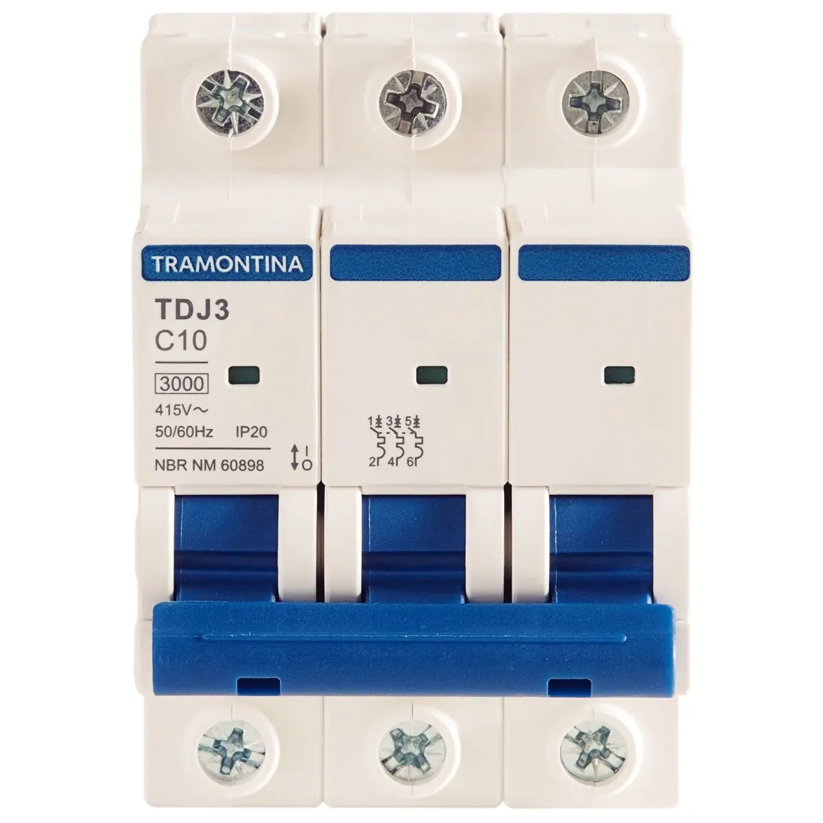 Minidisjuntor TDJ3 3P 10A 10kA Curva C Tramontina - Minidisjuntor