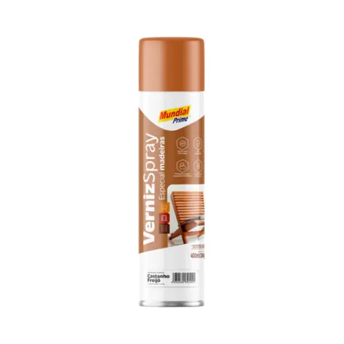 Tinta Spray Verniz Castanho Freijó Para Madeiras 400ml Mundial Prime