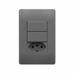 Conjunto 2Interruptor Simples 10A/250V~ e Tomada 2P+T 10A/250V~ Habitat Onix Fame