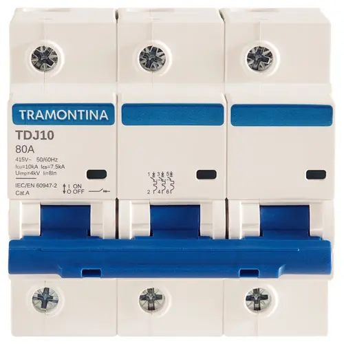 Minidisjuntor TDJ10 3P 80A 10kA Curva C Tramontina