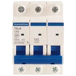 Minidisjuntor TDJ3 3P 63A 10kA Curva C Tramontina