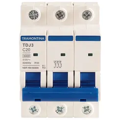 Minidisjuntor TDJ3 3P 20A 10kA Curva C Tramontina