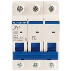 Minidisjuntor TDJ3 3P 32A 10kA Curva C Tramontina