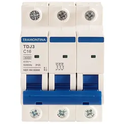 Minidisjuntor TDJ3 3P 16A 10kA Curva C Tramontina