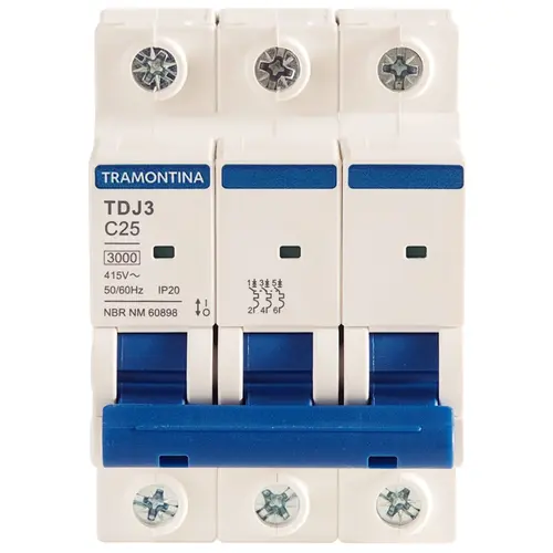 Minidisjuntor TDJ3 3P 25A 10kA Curva C Tramontina