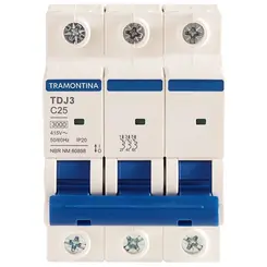 Minidisjuntor TDJ3 3P 25A 10kA Curva C Tramontina