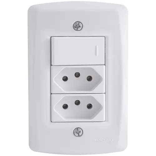 Conjunto 4X2 Com 1 Interruptor Simples 10 A 250 V E 2 Tomadas 2P+T 10 A 250 V Tramontina Lux2 Branco (57145087)