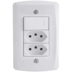 Conjunto 4X2 Com 1 Interruptor Simples 10 A 250 V E 2 Tomadas 2P+T 10 A 250 V Tramontina Lux2 Branco (57145087)